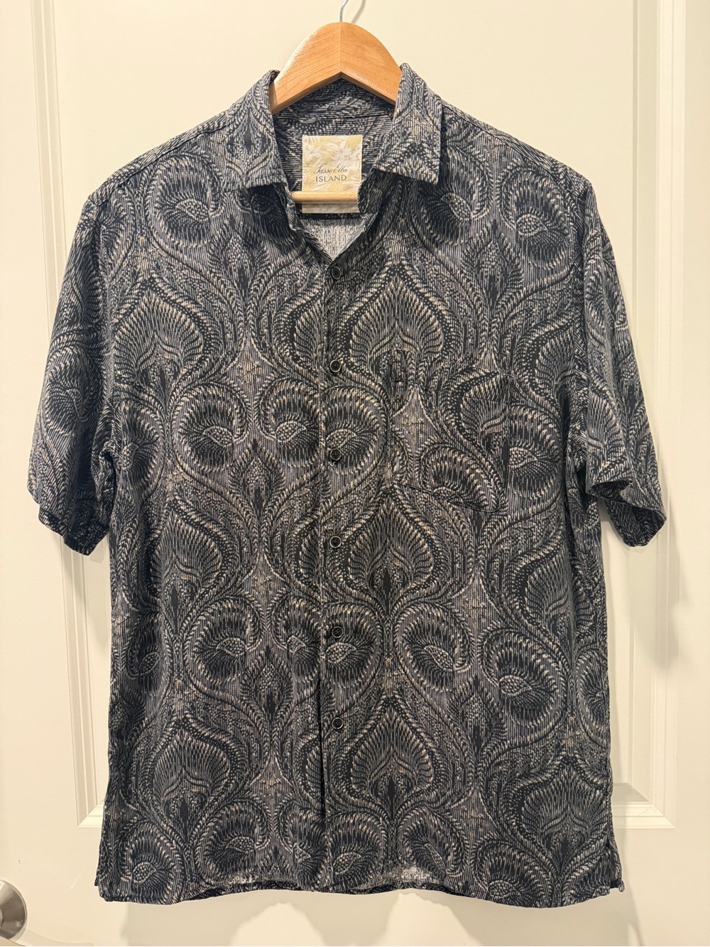 Tasso Elba Men's Black & Gray Paisley Short-Sleeve Button-Down Shirt